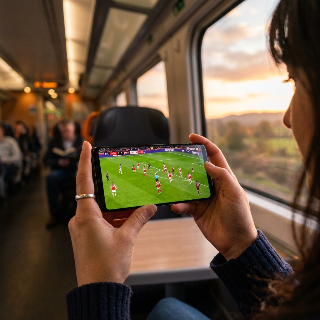 Live televisie en sport kijken op mobiel onderweg
